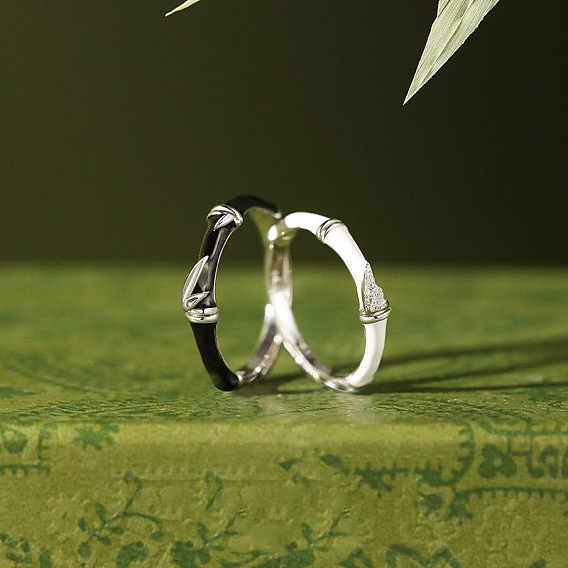 Эмалированные кольца из бамбукового сплава с кристаллами и стразами, платина