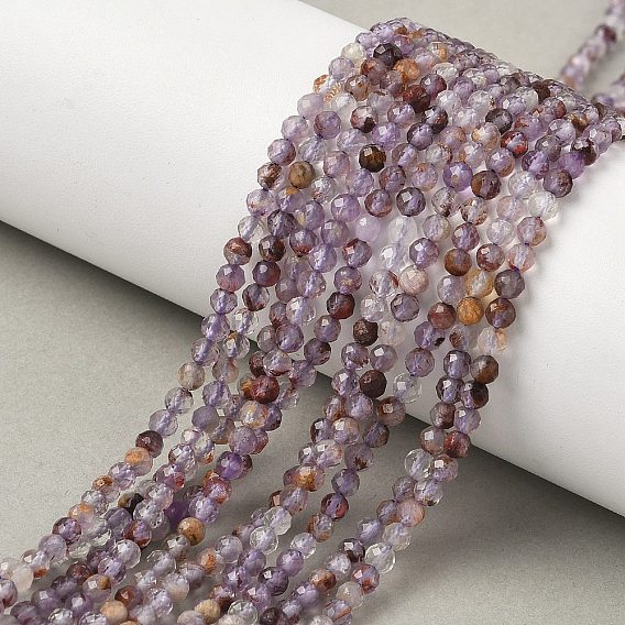 Натуральные фиолетовые фантомные кварцы, фиолетовые лодолитовые кварцевые бусины, нити, граненые круглые