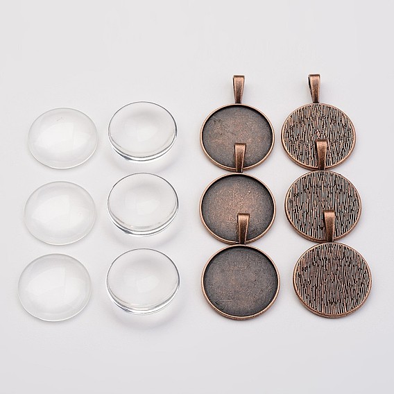 Настройки сплава кулон кабошон скошенных пузырь Locket, Прозрачные стеклянные кабошоны, плоско-круглые, без свинца