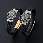 Браслеты из плетеного шнура из искусственной кожи в стиле панк, 304 браслеты с круглыми подвесками из нержавеющей стали для мужчин, с магнитной застежкой