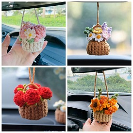 Handmade Macrame Cotton Bonsai Pendant Decorations, for Interior Car View Mirror Hanging Ornament