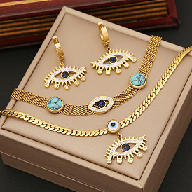Stylish Turquoise Eye Necklace Set with Stainless Steel Jewelry - N1052