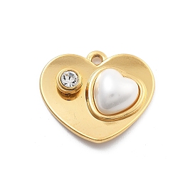 304 кулон из нержавеющей стали, с горный хрусталь и имитация жемчуга абс, вакуумное покрытие pvd, сердце