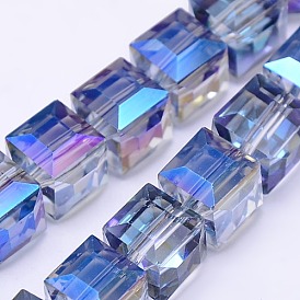 Perles de cube de verre à moitié plaqué brins, facette, 10x10x10mm, Trou: 1mm, Environ 79 pcs/chapelet, 30.7 pouce