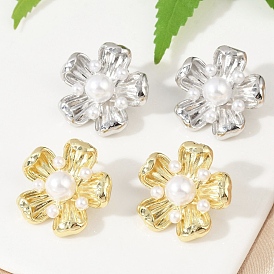 Серьги-гвоздики из искусственного жемчуга с цветком из латуни и АБС-пластика, долговечный, без кадмия и без свинца, стойки покрытие