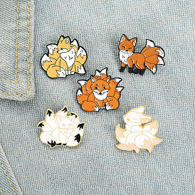 Adorable Nine-Tailed Fox Cartoon Alloy Brooch Pin for Versatile Fashion Accessory