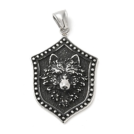 304 Stainless Steel Manual Polishing Pendants, Shield with Wolf