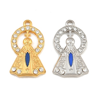 304 colgantes de esmalte de acero inoxidable, Nuestra Señora Aparecida, con diamante de imitación