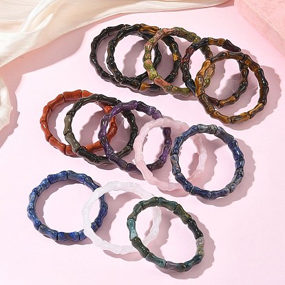 Бамбуковые браслеты из натуральных бусин с драгоценными камнями, эластичные, для женщин и мужчин.