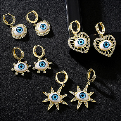 Copper Plated Real Gold 3D Eye Earrings with Micro Inlaid Zircon for Women