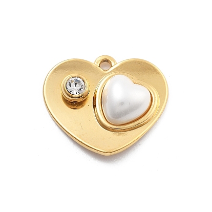 304 кулон из нержавеющей стали, с горный хрусталь и имитация жемчуга абс, вакуумное покрытие pvd, сердце