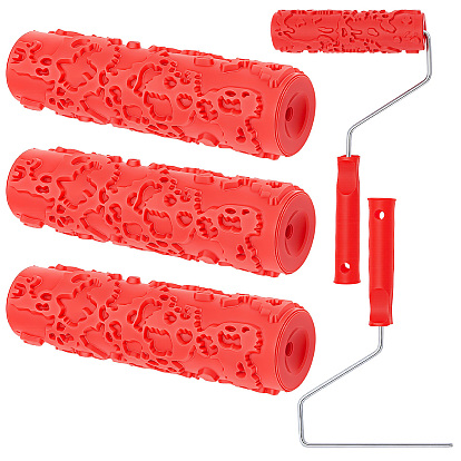 4Pcs Rubber & Plastic Brayer Roller with Frame, Embossed Texture Paint Roller