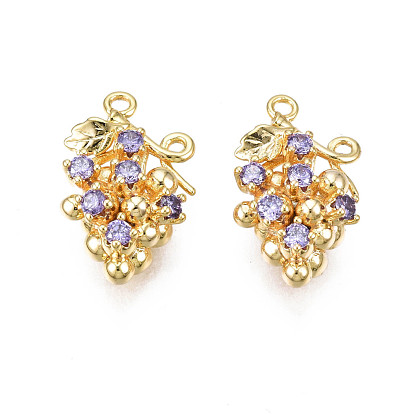 Brass Micro Pave Cubic Zirconia Pendants, Cadmium Free & Nickel Free & Lead Free, Real 18K Gold Plated, Grape