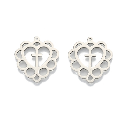 201 подвески из нержавеющей стали, полый, сердце с крестом