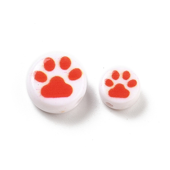 Непрозрачные акриловые бусины, плоский круг с кошачьей лапкой