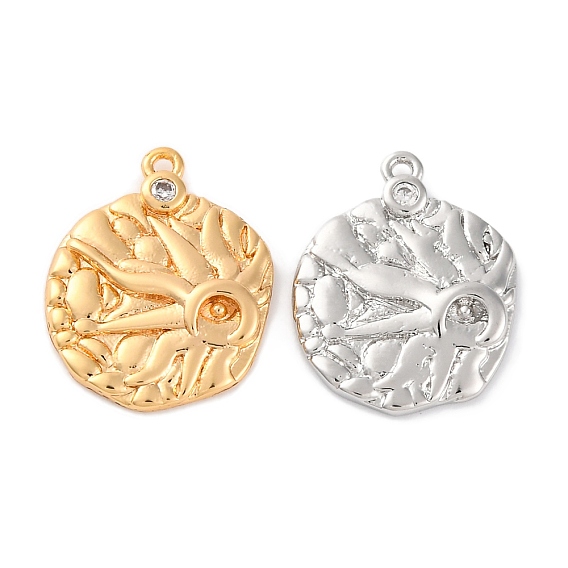 Латунные подвески с прозрачными кубическими цирконами, сплющенный с чарами от сглаза