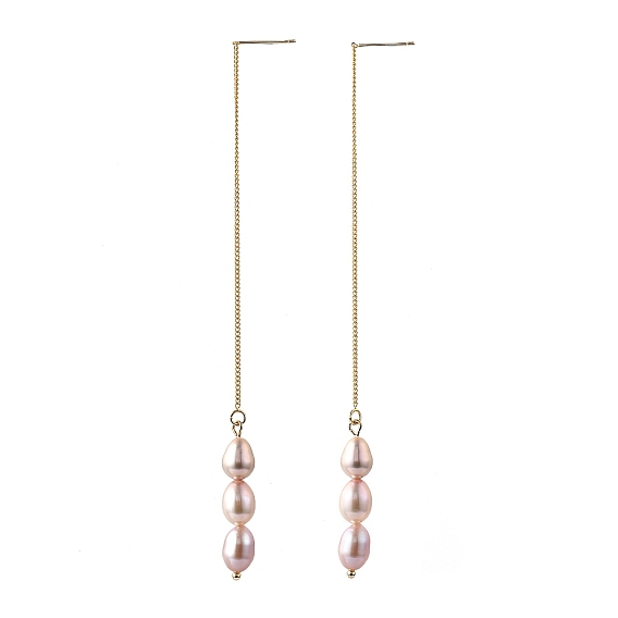 Латунная ушная нить, свисающие серьги, с натуральным культивированным пресноводным жемчугом, золотые