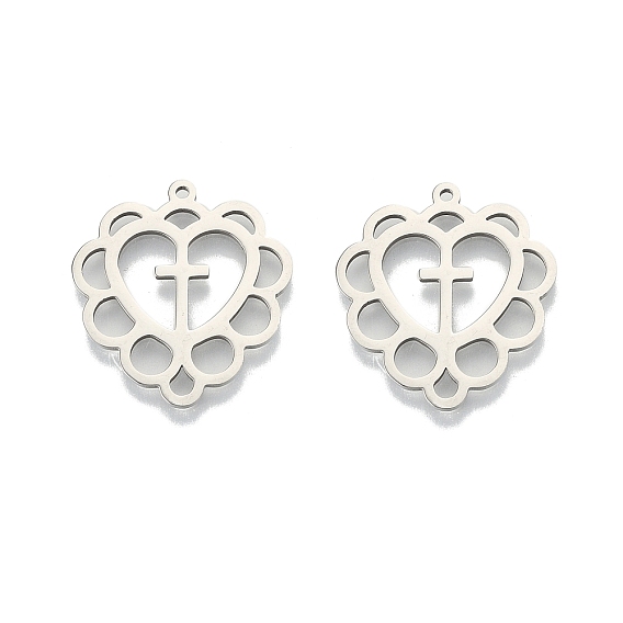 201 подвески из нержавеющей стали, полый, сердце с крестом
