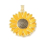 Brass Enamel Pendants, Sunflower Charm, Rack Plating, Long-Lasting Plated, Lead Free & Cadmium Free