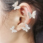 Crystal Rhinestone Butterfly Cuff Earrings, Alloy Climber Wrap Around Earrings for Non Piercing Ear