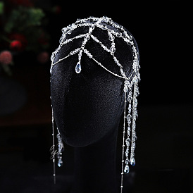 Glass Bead Head Chain, Alloy Chain Wedding Headpiece Hair Jewelry for Women and Girls Decoration