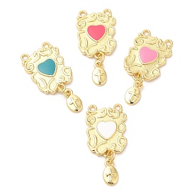 Brass Enamel Pendants, Real 18K Gold Plated, Cadmium Free & Lead Free, Long-Lasting Plated, Rectangle with Heart Charms