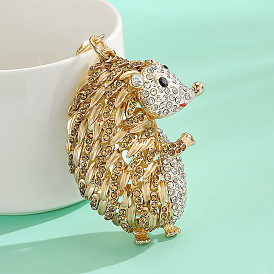 Animal Pendant Cartoon Rhinestone Hollow Hedgehog Keychain Metal Small Gift Idea