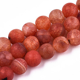 Natural Crackle Agate Beads Strands, Frosted, Dyed & Heated, Round