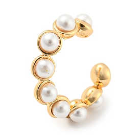 Brass Ring Cuff Earrings with Plastic Pearl Beaded, Long-Lasting Plated