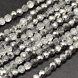 Faceted(32 Facets) Round Half Plated Electroplate Glass Beads Strands, 4mm, Hole: 1mm, about 100pcs/strand, 14.9 inch