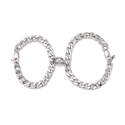 304 Stainless Steel Curb Chains Bracelets, Couple Bracelets, with Magnetic Clasps