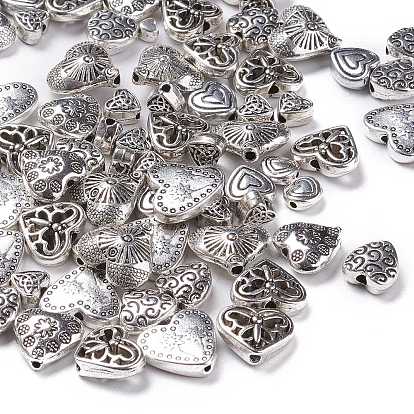 Tibetan Style Alloy Beads, Heart, Mixed Style, 4~30x4~30x3~10mm, Hole: 1~2mm