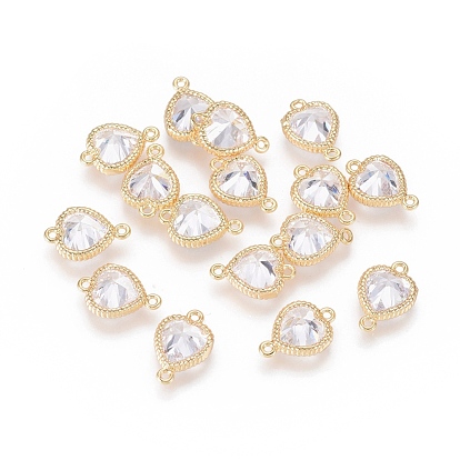 Медные звенья / разъемы, без кадмия, без никеля и без свинца, с кубического циркония, сердце, реальный 18 k позолоченный