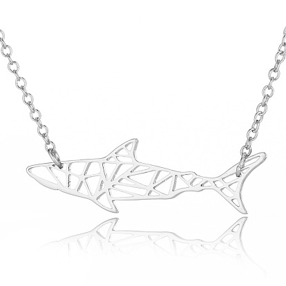 201 Stainless Steel Origami Shark Pendant Necklace for Women