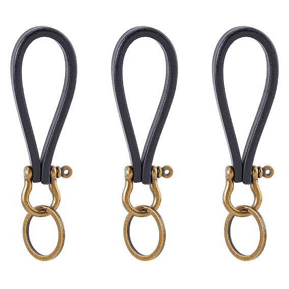 3Pcs Cowhide Keychains, with Alloy Clasps & Iron Split Key Rings