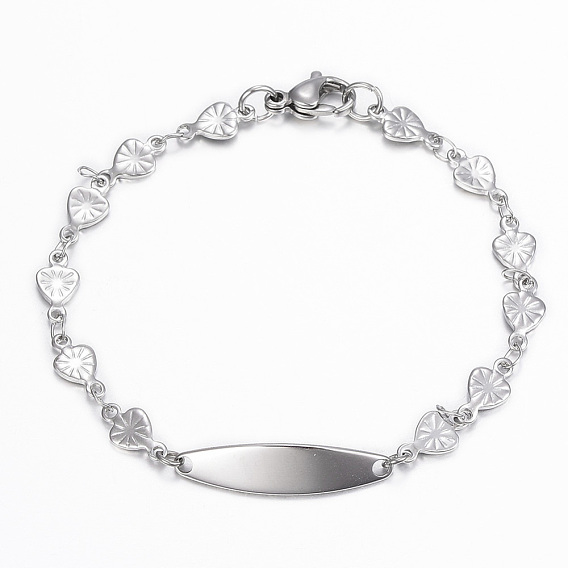 304 Edelstahl-ID Armbänder, mit Karabiner verschlüsse, Herz