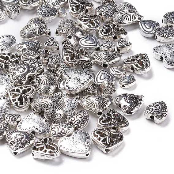 Tibetan Style Alloy Beads, Heart, Mixed Style, 4~30x4~30x3~10mm, Hole: 1~2mm