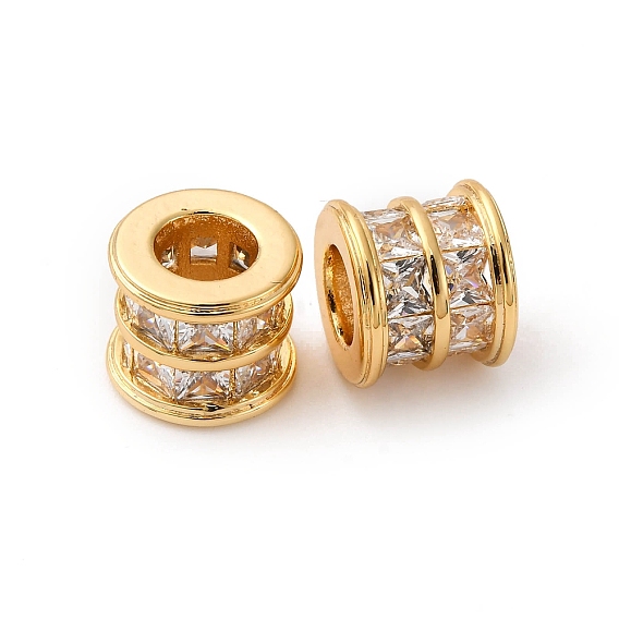 Латунь микропаве прозрачный кубический цирконий европейский бисер, бусины с большим отверстием, колонка, долговечный, без никеля 