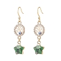 Natural Gemstone Star with Evil Eye Dangle Earrings, Crystal Rhinestone Drop Earrings for Women