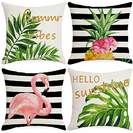 Flamingo Print Throw Pillow Cover Striped Pineapple Green Linen Pillow Cushion