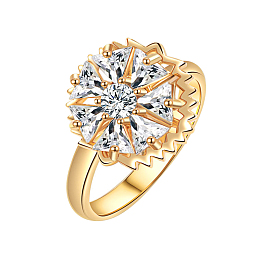 Вращающееся кольцо на палец с цветком для женщин, латунные кольца-спиннеры с микро-паве и прозрачным кубическим цирконием