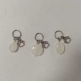 3 piezas de llaveros de cristal de cuarzo natural, con 304 anillos partidos de acero inoxidable, alfileres de cabeza plana de hierro y amuletos de huella de pata de aleación, tema de mascotas