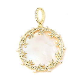 Pendentifs en laiton sertis de micro-pavés de zircone cubique transparente et de coquillage blanc naturel, breloques de branches de couronne, crémaillère plaquage, plaqué longue durée, sans cadmium et sans plomb