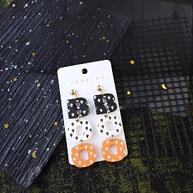 Акриловые серьги-гвоздики с надписью «Хэллоуин», золотые