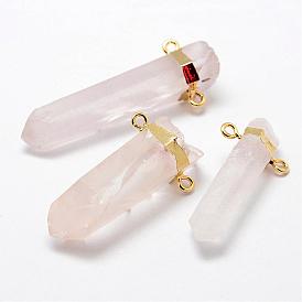 Natural Quartz Crystal Pointed Pendants, with Golden Tone Brass Findings, Faceted, Bullet