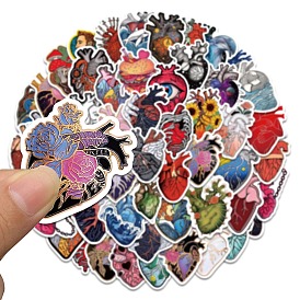 50Pcs Floral Human Heart Shape PVC Self Adhesive Cartoon Stickers, Waterproof Decals for Laptop, Bottle, Luggage Decor