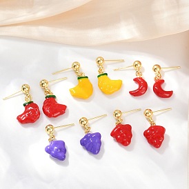 Серьги-гвоздики с эмалью из латуни с фруктовой тематикой, стойки покрытие, долговечный, без свинца и без кадмия, реальный 18 k позолоченный