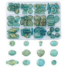 12 Styles Plating Acrylic Beads, Metal Enlaced, Mixed Shapes