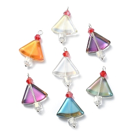 Electroplate Transparent Glass Beaded Pendents, with Silver Brass Findings, Triangle Charms