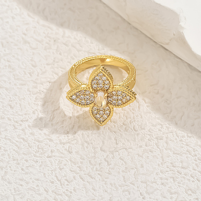 Кольца для женщин с микропаве из латуни и кубическими цирконами, клевер